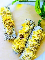 White Sage And Calendula. Smudge Stick. Wicca. Ritual Tool