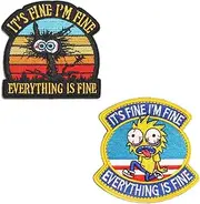 [Zcketo] 2 Pcs It's Fine I'm Fine Everything is Fine Creature Patch, Funny Meme Morale Patch, Embroidered Hook and Loop Patches for Clothes Backpacks, Vests, Gym Bags, Hats, Helmets,Dog Harnesses