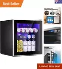Bar Fridge, Mini Fridge Glass Door Small Beverage Refrigerator 46L, Black