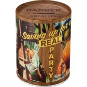 Nostalgic Art 12cm/1L Round Money Saving Box Party Boys Coin Metal Storage Brown