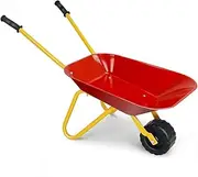 Kids Metal Wheelbarrow, Yard Rover Steel Tray, Metal Construction Toys Kart, Tote Dirt/Leaves/Tools in Garden for Toddlers, Red