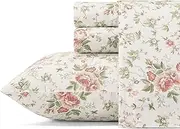 Laura Ashley Home - King Sheets, Soft Sateen Cotton Bedding Set - 4 Pieces, Sleek, Smooth, & Breathable Home Decor (Lilian Coral, King)
