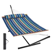 Double Quilted Fabric Hammock with Stand - 220kg Capacity, 1.9m Wide for Two People