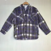 Sky To Moon Women's Shirt Shacket Sz S Purple Plaid Button Down Long Sleeve NEW