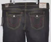 Men's-100% Authentic-True Religion-Geno-Denim-Cotton-Jeans-Pants-Black-W42-L32