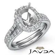 Halo Pave Split Shank Diamond Engagement Ring Cushion Semi Mount Platinum 1.32Ct