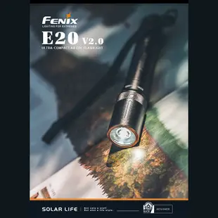 FENIX E20 V2.0 便攜EDC 手電筒 附電池 350流明 隨身筆型手電筒 防水LED4段 戰術手電筒 雙AA