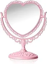 Pink Heart Vanity Mirror - 360 Degree Swivel Makeup Double Sided Table Desk Countertop Stand for Dresser Bathroom Bedroom - Aesthetic Cosmetic Mirror for Women Girls