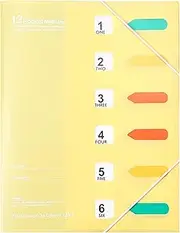 Expanding File Folder 12 Pocket Plastic Envelope File Organizer with String Closure Portable A4 Size Desktop Document Storage for Coupon Invoice Receipt Cards Tickets Busin Student Yellow