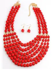 Traditional wedding Statement Bib 6-Layer Acrylic Beads Necklace & Earrings Set