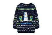 Minecraft Childrens/Kids Snowy Knitted Christmas Jumper (Navy/Green/White) - UTNS6690