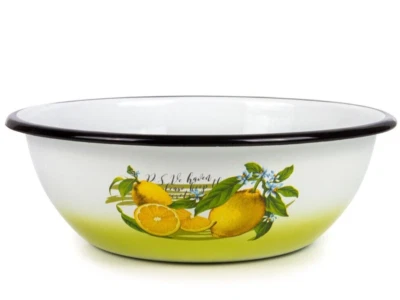 Lemon Enamel Bowl Enameled Mixing Bowl Deep Plate for Salads Soup Chips 2.5 L