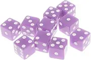 Qianly Pack of 10 Six Sided D6 Dice for Board Gaming, Light Purple, 1.6cm