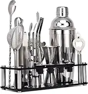 Cocktail Shaker Set, 20-Piece Stainless Steel Bartender Kit with Acrylic Stand & Cocktail Recipes Booklet, Professional Bar Tools for Drink Mixing, Home, Bar, Party