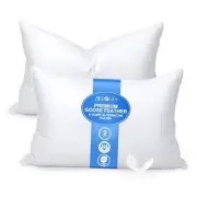 Goose Feather Pillows - Hotel Down Bed Pillow for Sleeping, Queen Size Set of 2