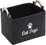 1PCS Dog Toy Box Bin Storage Basket with Wooden Handle, Pet Toy Storage Box, Foldable Felt Collapsible Storage Cubes Bin for Organizing Toys Clothes Gifts Closet Shelves Kids Room Office