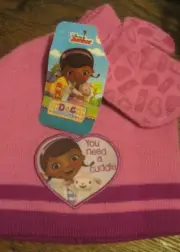 NEW W/TAGS Disney JUNIOR DOC MCSTUFFINS GIRLS KNIT Hat and MITTENS Set