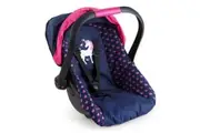 Bayer Design Toy Car Seat Doll Car Capsule Dark Blue With Pink Hearts & Unicorn