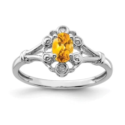 Sterling Silver Rhodium-plated Citrine & Diamond Ring Size 8