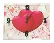 Wall Clock Glass Density Board Multi-coloured Pink Heart Home Decor 50cmx40cm