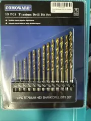 COMOWARE Titanium Twist Drill Bit Set - 13 Pcs Hex Shank High Speed Steel