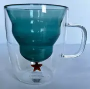 New Anthropologie Glass Double Wall Christmas Tree and Star Mug 300ml Handle