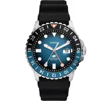 在飛比找蝦皮商城優惠-FOSSIL Blue 漸層藍海GMT手錶 黑色矽膠錶帶 4