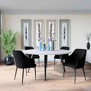 Modern Round Dining Table with 4 Velvet Chairs Home Kitchen Dining Set, Black