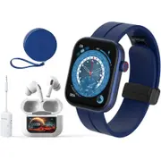 Aiwa Smart Watch Tech Bundle with Earbuds and Bluetooth Transmitter - Blue