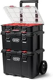 [Keter] Stack-n-Roll Mobile Tool Storage and Organization, 3 Piece Resin Modular Toolbox System