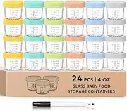 Yunking 24 Pack Glass Baby Food Storage Containers - 4 Oz Baby Food Jars with Lids Baby Food Maker Microwave Dishwasher Freezer Safe 100% Leak Proof BPA Free Reusable (24Pcs)