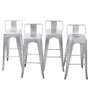 Set of 4pc Counter Height Stool with Low Backrest Footrest Home Kitchen, Silver