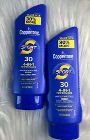 (2) Coppertone Sport Sunscreen Lotion Performance SPF 30 4-IN-1, 9.1oz, ex 6/24