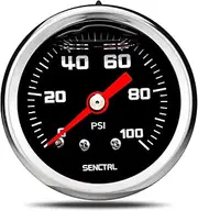 SENCTRL 0-100 Psi Fuel Pressure Gauge, 1-1/2" Black Dial, 1/8" NPT Back Mount, Glycerin Liquid Filled, Stainless Steel Case, Inline Low Pressure Gauge, for Water Oil Pressure Test
