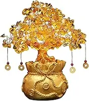 Crystal Fortune Tree | Gold Money Tree Feng Shui Ornament | Chinese Good Luck Citrine Pot, Traditional Chinese Crystal Coin Tree, Citrine Tree for Home Feng Shui Decorations