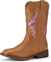 [Rollda] Girls Cowgirl Boots Kids Cowboy Boots Square Toe Girls Western Boots for Toddler/Little Kid/Big Kid