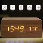 Wooden Digital Alarm Clock, LED Clock with Temperature Desk Clocks for Office