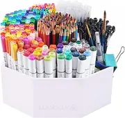 walowalo Holds 800+ Pens Organiser Desk Bamboo Rotating Pen Holder for Storage Pencils Colouring Pencils Marker 360 Degree Rotating Office Small Artist Dressing Table White