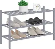 3-Tier Natural Bamboo Shoe Rack - Stackable Storage Shelf with 3-Tier, Grey