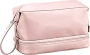 JEFEYA Cosmetic Bag, Travel Makeup Bag Large Capacity, Waterproof PU Leather Layered Cosmetic Bag, Skin Care Cosmetics Toiletries Storage Bag(Pink)