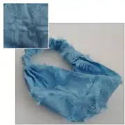 BLUE FRAYED DISTRESSED STRIPED HAIR STRETCHY ELASTIC HEADBAND HEAD BAND BANDANA