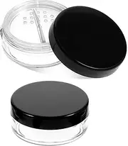 FdcZeyxior 2PCS 10ml/0.34oz Black Square Plastic Refillable Loose Powder Container with Rotatable Sifter and Leakproof Screw Lid