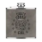 Crazy Cookie Girl Stars 6oz PU Leather Hip Flask Grey Daughter Kids Best Funny