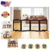 Space-Saving 4-Panel Dog Gate - 30-Inch Tall Wooden Pet Barrier, Espresso Finish