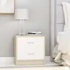 NNEVL Bedside Cabinet White and Sonoma Oak 40x30x40 cm Chipboard