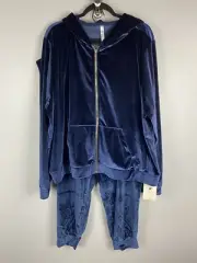 Fabletics Velour Tracksuit Plus Size Blue Daria Jogger (3X) Donna Hoodie (4X)