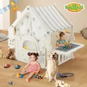 Kids Cubby House Playhouse Childrens Pretend Play Gym Cottage Cabin Activity Centre Toy Building Block Table Storage Box