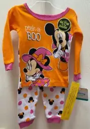 Halloween Minnie + Mickey Mouse Boo Disney Baby Girl 9 mo PJ's 2pc Glow Dark NWT