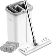 Mop and Bucket with Wringer Set, White Set 3 Pads,