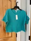 NWT Eileen Fisher Organic Cotton Gauze Short Sleeve Fringe Crop Boxy Top XXS